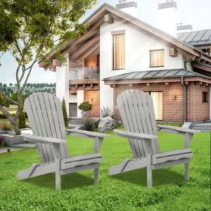 SUMKEA Patio Chair Set of 2 - Folding Adirondack Chair Lounge Chair for Outdoor - Gray
