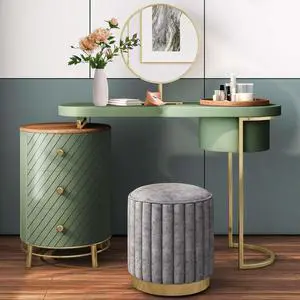Aukfa Makeup Vanity Table - Dressing Table With LED Lighted Mirror and Movable Tray Top 43" - Green