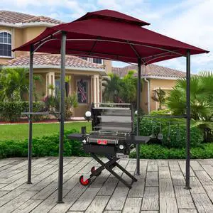Aukfa 8'x5' Outdoor Modern Steel Grill Gazebo with Hook and Bar Counters, Wine