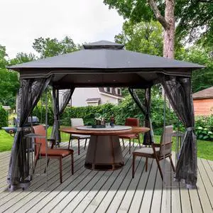 Aukfa Outdoor Patio Gazebo Canopy Tent - 10x10 FT with Mosquito Net, Gray