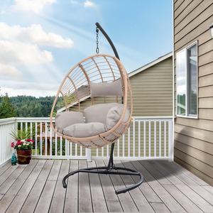 Aukfa Hanging Egg Chair, PE Wicker Swing Hammock with Stand, Natural