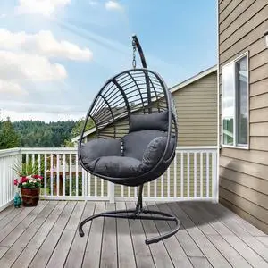 Aukfa Hanging Egg Chair, PE Wicker Swing Hammock with Stand, Black