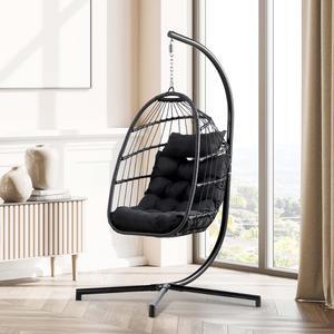 Aukfa Hanging Egg Chair - Swing Hammock Chair with Stand - Black