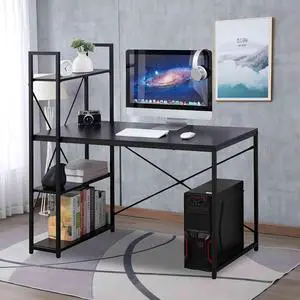 Aukfa 48 Computer Desk with Storage Shelves - Modern Metal Frame Gaming Desk - Black