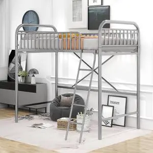 Anysun Metal Loft Bed Space Saving, Twin Metal Bed Frame, Silver