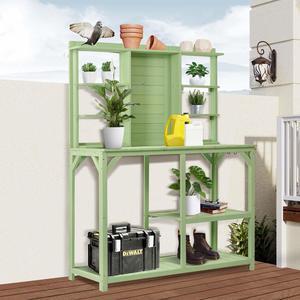 Aukfa 64.6" Wood Workstation Outdoor Potting Bench with Storage - Green
