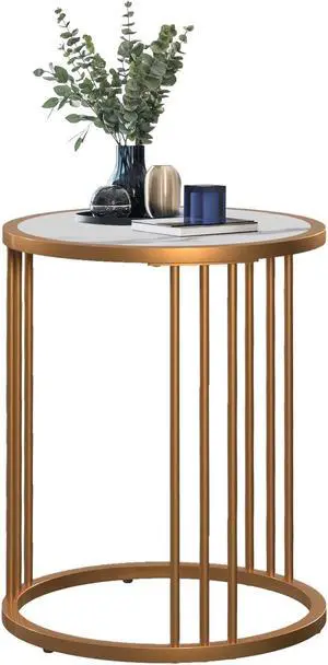 SUMKEA Modern Sintered Stone Round Metal Coffee Table, 20 Inch Hight, Gold