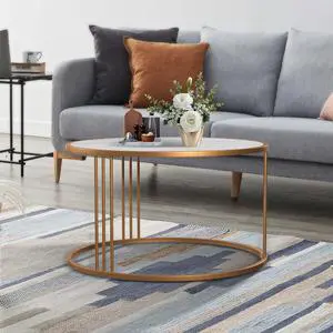 SUMKEA Modern Sintered Stone Round Metal Coffee Table, 18 Inch Hight, Gold
