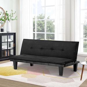 Aukfa Convertible 63.8" Futon Sofa Bed with Adjustable Backrest, Faux Suede Upholstery -  Solid Wood Frame - Perfect for Home, Office, and Guest Rooms - Black