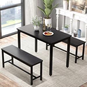 Aukfa Dining Table Set for 4, Kitchen Room Table Set with 2 Benches, 3-Piece Dining Chairs Set for Breakfast Nook, Black