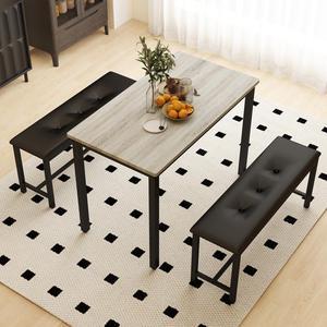 Aukfa Dining Table Set for 4, Wood Kitchen Table & Chair with 2 Upholstered Benches for Breakfast Nook and Small Space, Grey