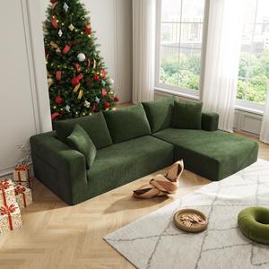 Aukfa Sectional Couches for Living Room, 5 Seat Sofa Couch with Corduroy Fabric, L-Shaped Cloud Sofa Set with 5 Pillows, No Assembly High-Density Sponge Sofa for Apartment, Green