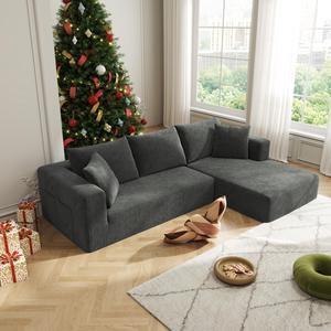 Aukfa Sectional Couches for Living Room, 5 Seat Sofa Couch with Corduroy Fabric, L-Shaped Cloud Sofa Set with 5 Pillows, No Assembly High-Density Sponge Sofa for Apartment, Grey