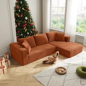 Aukfa Sectional Couches for Living Room, 5 Seat Sofa Couch with Corduroy Fabric, L-Shaped Cloud Sofa Set with 5 Pillows, No Assembly High-Density Sponge Sofa for Apartment, Orange