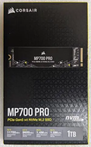 CORSAIR MP700 PRO 1TB PCIe Gen5 x4 NVMe 2.0 M.2 SSD CSSD-F1000GBMP700PNH/RF2 High-Density TLC NAND M.2 2280 DirectStorage Compatible Up to 12,400MB/sec CORSAIR MP700 PRO 1TB PCIe Gen5 x4 NVMe 2.0 M.2 SSD CSSD-F1000GBMP700PNH/RF2 High-Density TLC NAND M.2 2280 DirectStorage Compatible Up to 12,400MB/sec