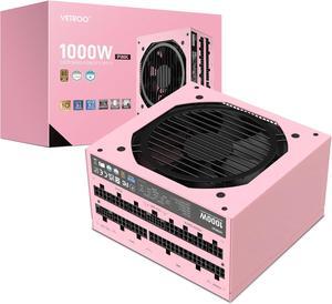 Vetroo 1000W Pink Power Supply ATX 3.1 Ready Dual PCIe 5.1, 80 Plus Gold Full Modular, Eco Mode with 120mm FDB Fan, Compact Size, 10 Year After-Sales Service