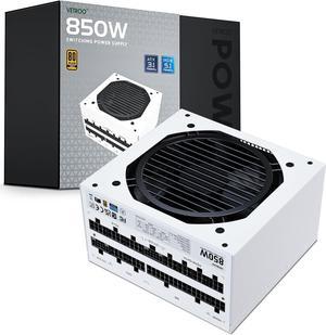 Vetroo 850W Power Supply Dual PCIe 5.1 ATX 3.1 Ready, 80 Plus Gold Full Modular, Quiet Operation with 120mm FDB Fan, 10-Year Warranty - White