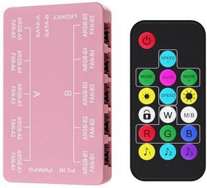 Vetroo 20-Port Case Fan Hub with Remote, SATA Power 10-Port 4-Pin PWM Fan Speed and 10-Port 3-Pin ARGB Lighting Controller (Pink)