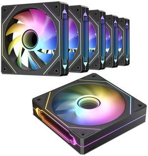 DARKROCK F120 6-Pack 120mm Infinite Mirror Case Fans with PWM Control & ARGB Effect, 24 LED Lights, HDB Hydraulic Bearing for Low-Noise Operation - Suitable for Most PC Cooling Systems - Black