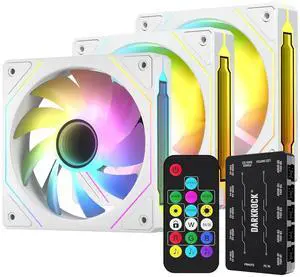 DARKROCK F120 3in1 120mm Infinite Mirror Design Case Fans with 20 Ports Contoller Hub, 24 LED Lights PWM Control & ARGB Effect, Hydraulic HDB Bearing for Low-Noise Operation - White