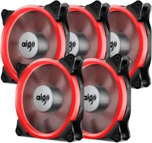 5pcs Vetroo LED Ring Fan 140mm 14cm Case Fan Silent Sleeve Bearing PC CPU Cooling Neon Quite Clear Case Fan Mod 4 Pin/3 Pin for Computer Cases CPU Coolers and Radiators (ICE Blue) Red 5 Packs