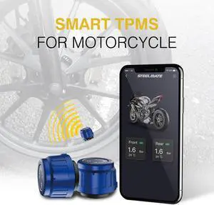 STEEL MATE 2pcs Bluetooth 5.0 Tire Pressure Monitoring System, Tire Pressure & Temperature Alarm TPMS Monitor with 2 External Sensor for Motorcycle, Bicycle, Support iOS & Android