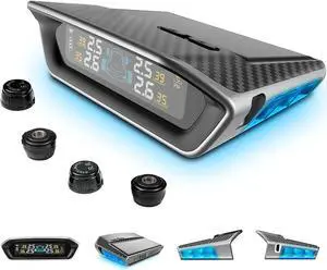STEELMATE S11 Solar Tire Pressure Monitoring System with 4 External Wireless Sensor (0-87 PSI) 6 Alarm Modes Real-time Monitoring Solar Power TPMS for 4-Wheel Vehicle