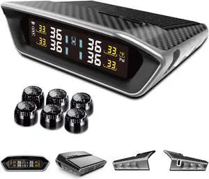 STEELMATE V3 Solar Charge Tire Pressure Monitoring System, 6 Alarm Modes, LCD Display Tire Pressure Real-time Monitor with 6 External Wireless TPMS Sensors for RV, Trailer, Truck