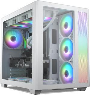 Vetroo AL700 MidTower ATX PC Case Dual Tempered Glass Panel Top  Baseplate 360mm Radiator Ready with ARGB Led Strip  ARGB Fan Support Max 400mm GPU including Nvidia 40 series White