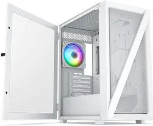 Vetroo M05 White Compact Computer Case Micro ATX Mini ITX Type-C Ready Lucency 4mm Tempered Glass Mesh Panel Pre-Installed Rear 120mm Addressable RGB Fan 240mm Radiator Support