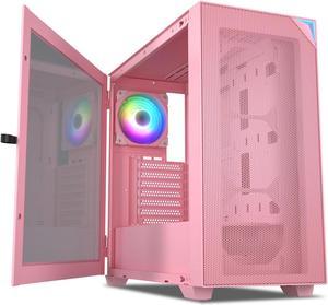 Vetroo AL800 E-ATX Full Tower PC Gaming Case with 4mm Tempered Glass Side Panel & Mesh Front Panel RTX40 Fully Compatible Support 360mm Radiator 120mm ARGB Fan Included Type-C - Pink