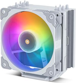 Vetroo V5 White CPU Air Cooler w/ w/Addressable RGB Lights Sync 5 Heat Pipes 120mm FDB PWM Processor 200W TDP Cooler for Intel LGA 1700/1200/115X AMD AM5/AM4