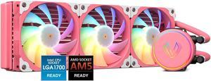 Vetroo V360 Pink Liquid CPU Cooler, 3X 120mm Addressable RGB & PWM Fans/Pump, 360mm Radiator 290W TDP AIO Water Cooler w/Controller Hub for Intel LGA 1700/1200/115X AMD AM5/AM4