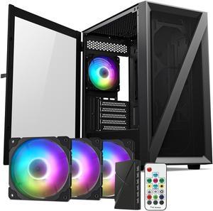 Vetroo M05 Micro ATX Computer PC Case with Door Open Tempered Glass Side Panel & Mesh Front Panel, Support 240mm Radiator, 4Pcs 120mm Addressable RGB Fans, Type-C Port - Black