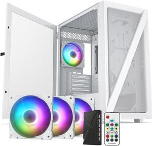 Vetroo M05 Micro ATX Computer PC Case with Door Open Tempered Glass Side Panel & Mesh Front Panel, Support 240mm Radiator, 4Pcs 120mm Addressable RGB Fans, Type-C Port - White