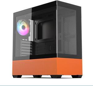 Vetroo K3 Mid-Tower ATX PC Gaming Case 270° Full View Dual Tempered Glass, 360mm Radiator Support Type-C Ready, High-Airflow Perforated Top Panel, Support for 40 Series GPUs - Black & Orange