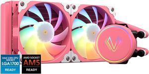 Vetroo V240 Liquid CPU Cooler 240mm Addressable RGB Pump PWM & FDB Fans AIO Water Cooler with Controller Hub for Intel LGA 1700/1200/115X AMD AM5/AM4 for Gaming Console - Pink