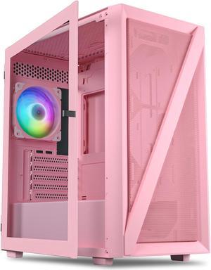 Vetroo M05 Compact Computer Case Micro ATX ITX Type-C Ready Lucency 4mm Tempered Glass Mesh Panel Pre-Installed Rear 120mm Addressable RGB Fan 240mm Radiator Support - Pink