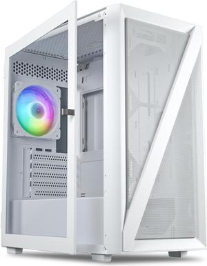Vetroo M05 Compact Computer Case Micro ATX ITX Type-C Ready Lucency 4mm Tempered Glass Mesh Panel Pre-Installed Rear 120mm Addressable RGB Fan 240mm Radiator Support - White
