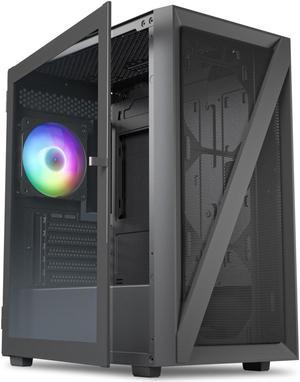 Vetroo M05 Compact Computer Case Micro ATX ITX Type-C Ready Lucency 4mm Tempered Glass Mesh Panel Pre-Installed Rear 120mm Addressable RGB Fan 240mm Radiator Support - Black