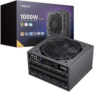 Vetroo 1000W Power Supply ATX 3.0 Ready, ECO Fan Mode manually Full Modular 80 plus Gold Dual 12+4PIN PCIE 5.0 12VHPWR Ports & Three 6+2Pin PCIE ports, 12VHPWR Cable Included, 10 Year Warranty - Black