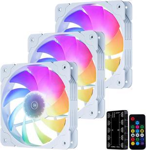 Vetroo SA-140 3-Pack 140mm Addressable RGB & PWM Motherboard Sync Computer PC Cooling Fans with Controller (White)