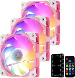 Vetroo SA-140 3-Pack 140mm Addressable RGB & PWM Motherboard Sync Computer PC Cooling Fans with Controller (Pink)