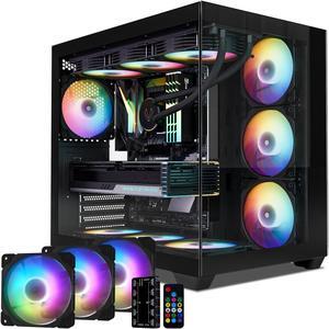 Vetroo AL900 ATX PC Case with 270° Full View Tempered Glass, Supports 360mm Radiator, 4 PWM FDB ARGB Fans with Controller - Black