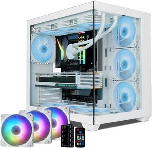 Vetroo AL900 ATX PC Case with 270° Full View Tempered Glass, Supports 360mm Radiator, 4 PWM FDB ARGB Fans with Controller - White