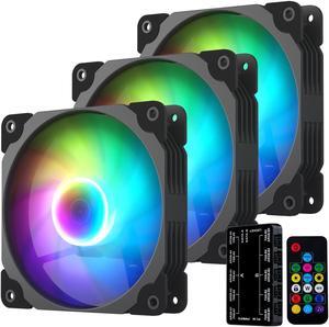 Vetroo 3 Pack 120mm ARGB & PWM Case Cooling Fans with Controller Computer PC Cooler Black Frame  High Airflow High-Performance with 5V 3pin Motherboard Sync