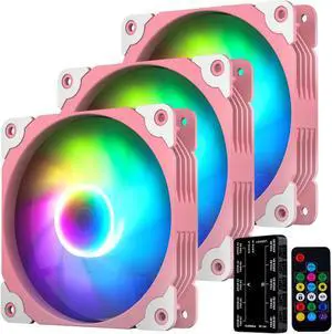 Vetroo 3 Pack 120mm ARGB & PWM Case Cooling Fans with Controller Computer PC Cooler Pink Frame High Airflow High-Performance with 5V 3pin Motherboard Sync
