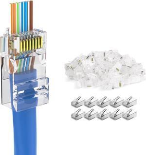 DARKROCK Cat6 Pass Through Connector 100-Pack for Ethernet Cables - Compatible with Cat6/Cat5, Strong Antioxidant Performance, 24-26AWG/Flat Network Cables, RJ45 Keystone Inline Coupler - Transparent