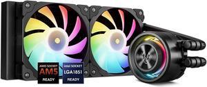 Vetroo R240 Liquid CPU Cooler, Replaceable Cover Design, 2x120mm ARGB & PWM Fans, Low-Noise Operation, 240mm Radiator 250W TDP, Controller Hub Included, for AMD AM5/AM4 & Intel LGA1851/1700 - Black