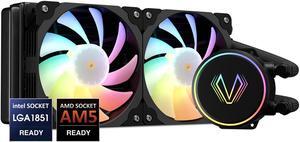 Vetroo V240 Liquid CPU Cooler 240mm Addressable RGB Pump PWM & FDB Fans AIO Water Cooler with Controller Hub for Intel LGA 1700/1200/115X AMD AM5/AM4 for Gaming Console - Black
